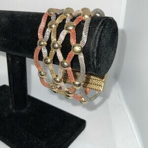VTG GOLD COPPER SILVER TONE WIRE MESH MAGNETIC CLIP BRACELET 7.5”